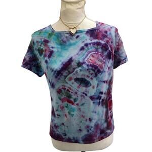Kate Hill. Handmade, Reworked Ice Tie-Dye Silk Blend Short-Sleeve Top. Size: S